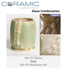 Olivine SW-127 over Himalayan Salt SW-187 Stoneware Glaze Combination Olivine SW-127 over Himalayan Salt SW-187 Stoneware Glaze Combination